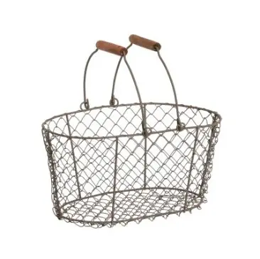Cesta oval de alambre con asa