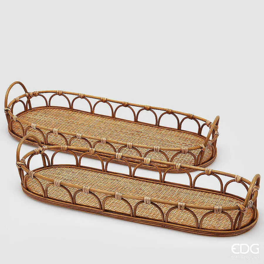 Bandeja ratán ovalada con asas pequeña