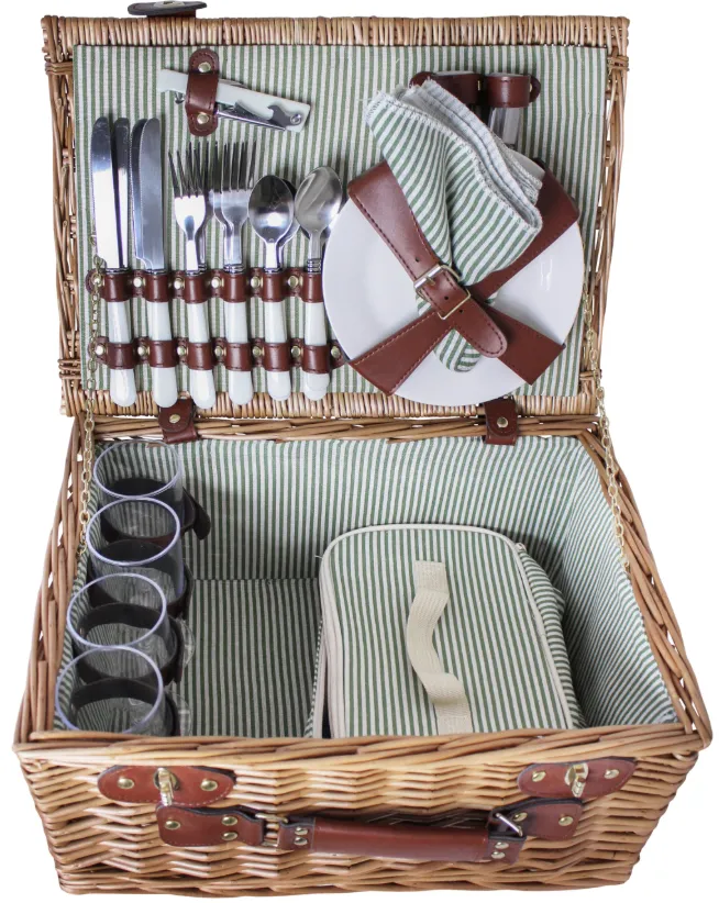 [4919] CESTA PICNIC VERDE 4 Servicios con nevera