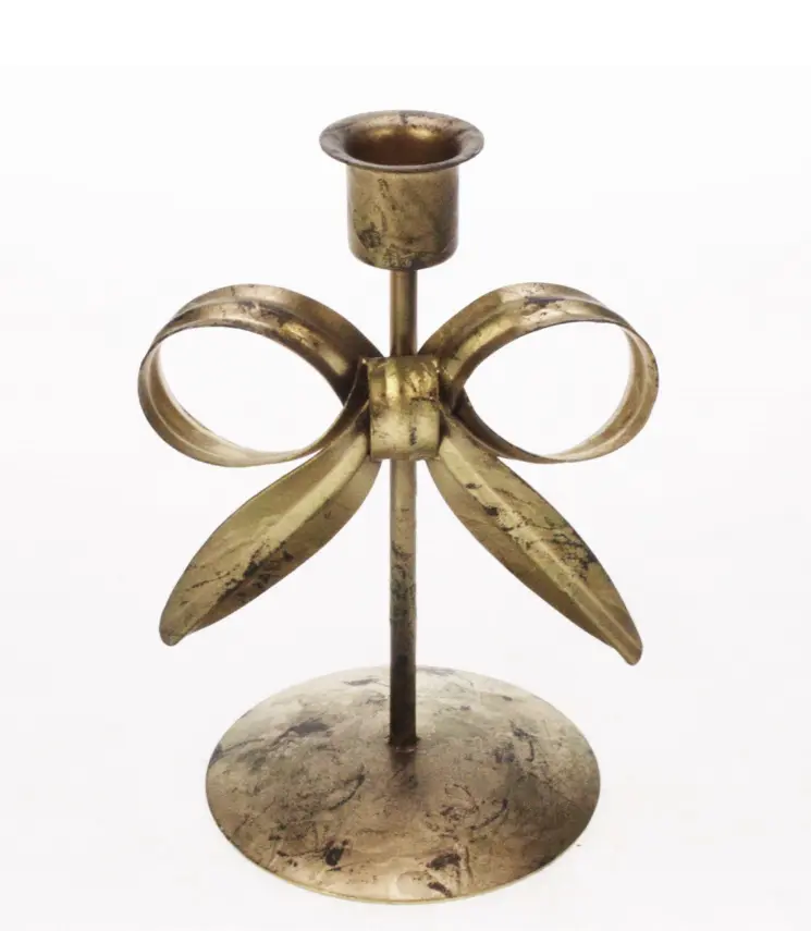 Portavela oro con lazo metal Ø9x16cm