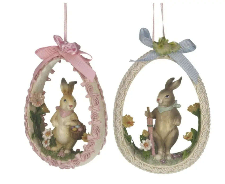 Adorno conejos en huevo 8,5x3,5x12cm