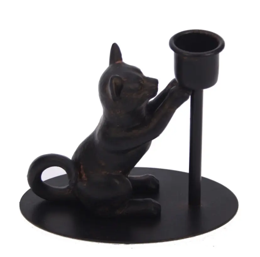 Portavela gato negro metal 12,5x7,5x11cm