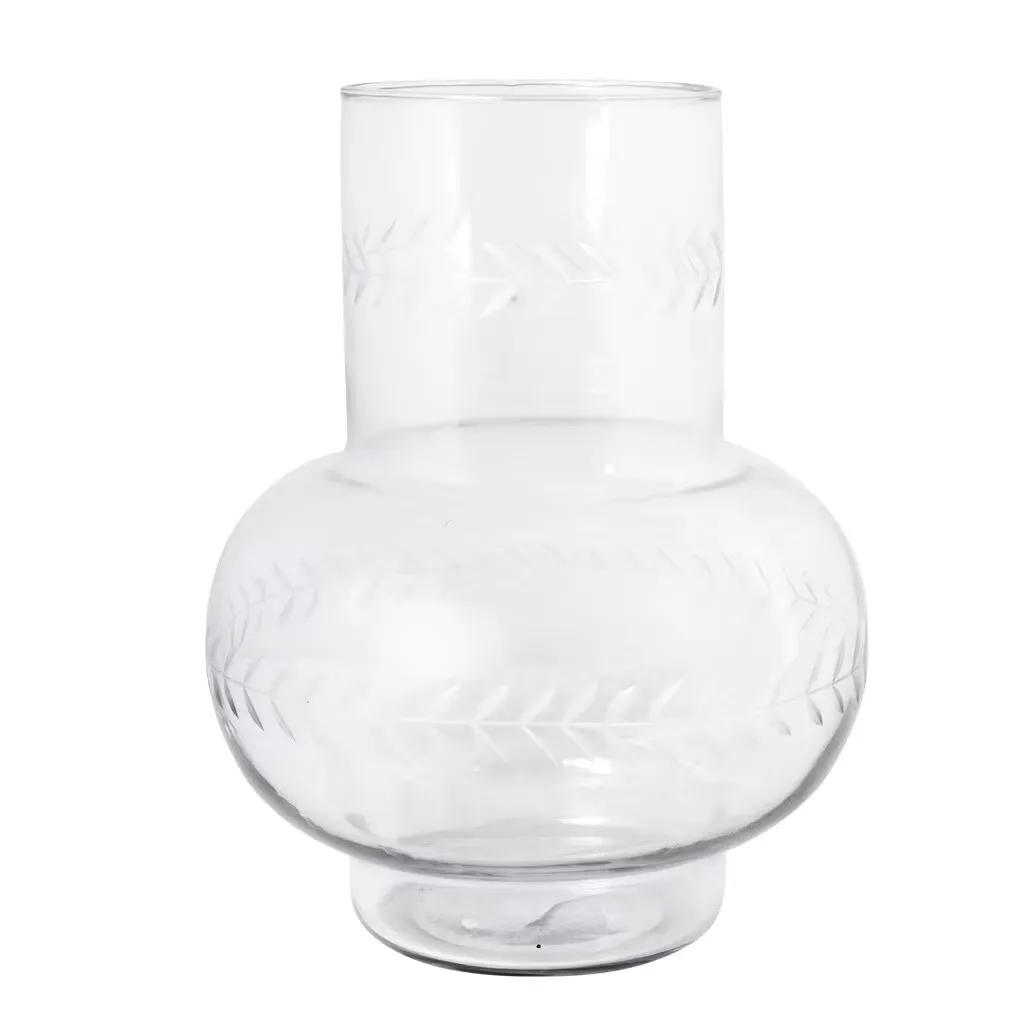 JARRÓN VIDRIO FLORES Grabadas