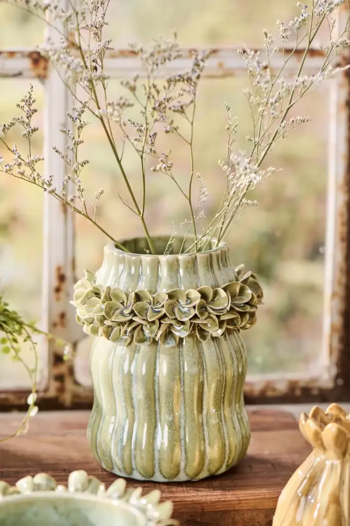 Jarrón esmaltado Hortensia verde