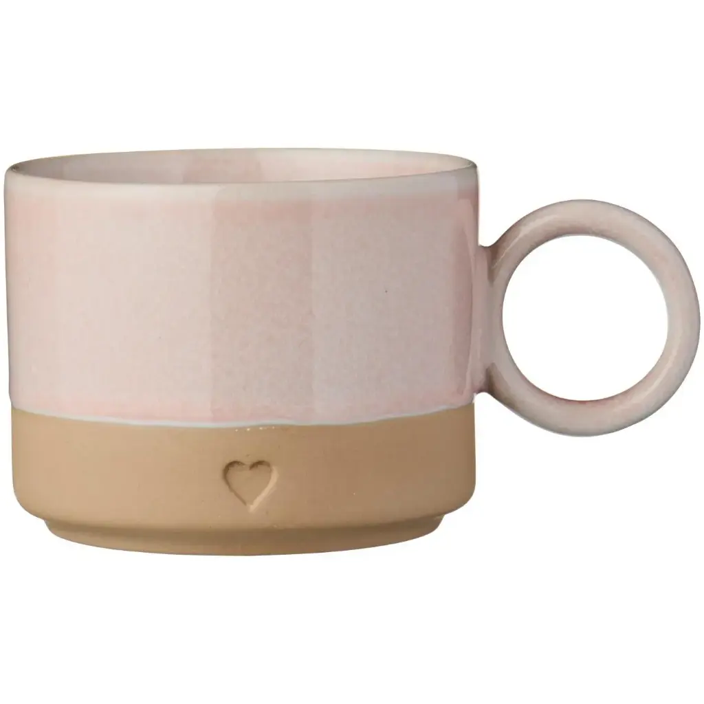 [2468-07] Taza con asa Corazón arcilla marrón mate con borde rosa claro 290 ml