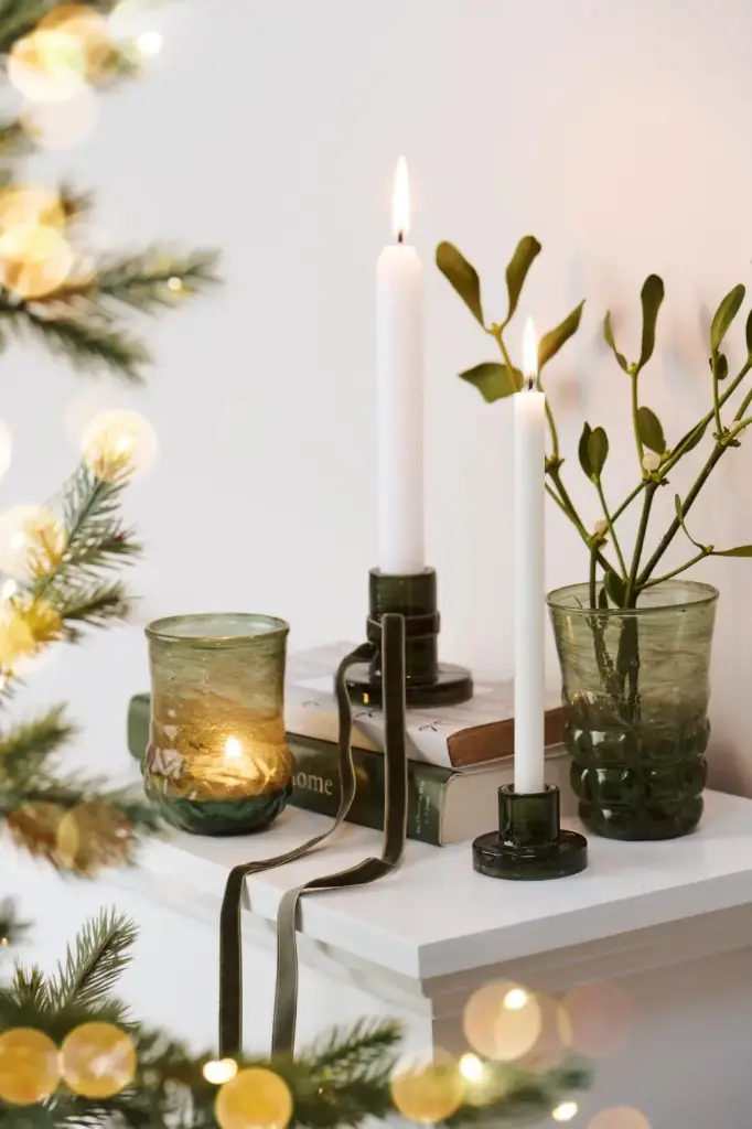 Portavelapara vela de té verde con patrón en forma de diamante