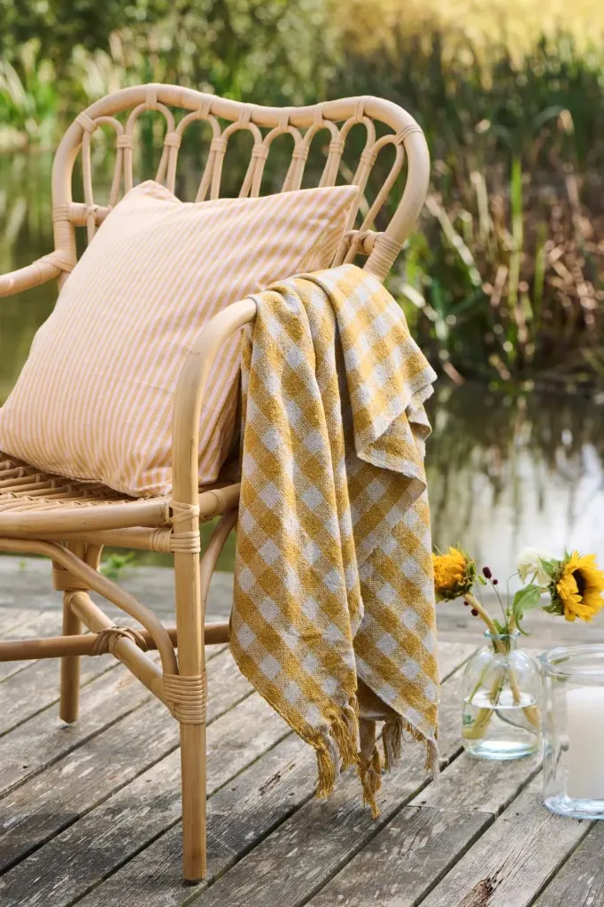 Manta cuadros naturales/amarillos