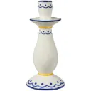 Portavelas para vela de 2,2 cm, blanco con estampado azul y amarillo.