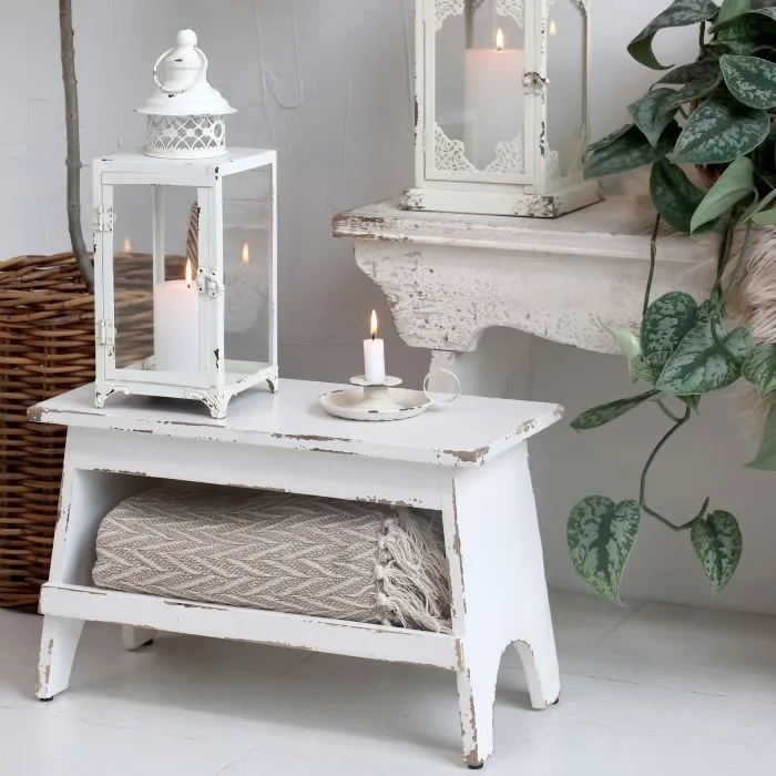 [CA41052319] Banco blanco Vintage con Estante