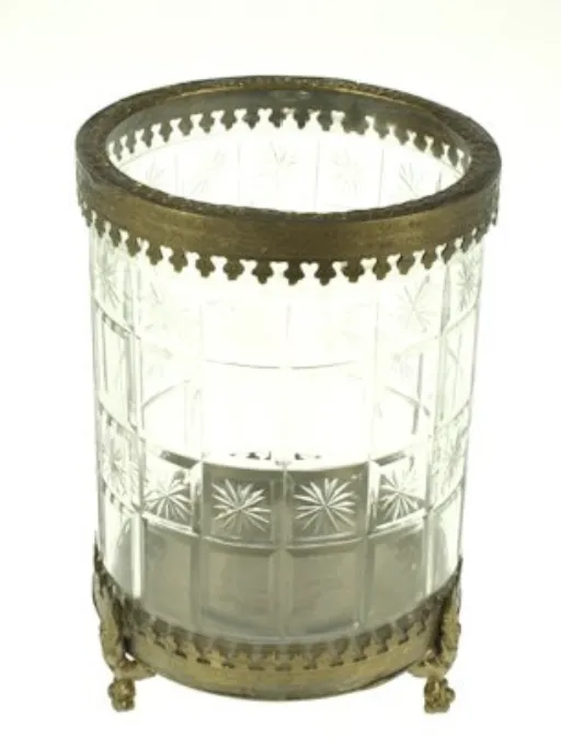 Portavela vaso labrado con oro viejo Ø8,5xH12cm