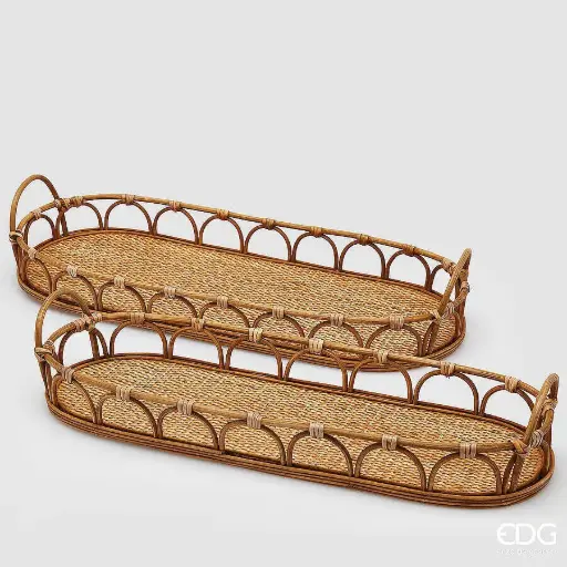 Bandeja ratán ovalada con asas pequeña