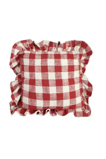 [428624] Funda de cojín Ida cuadros rojo/blanco 